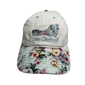 Lake Okoboji White Floral Women’s Baseball Cap by Jacobson Hat 100% Cotton EUC-